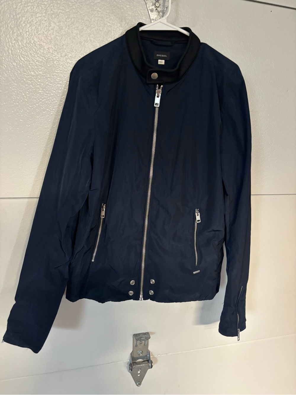 Diesel Men’s Navy Blue Bomber Jacket Size L Full Zip Designer Jacket